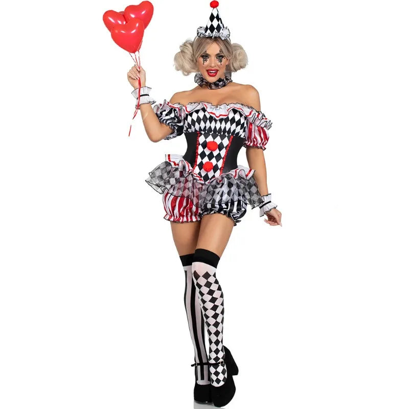 Women Clown Costume Circus Performance Outfit Uniform Halloween Jester Dress Theater Stage - Clown-2 / S