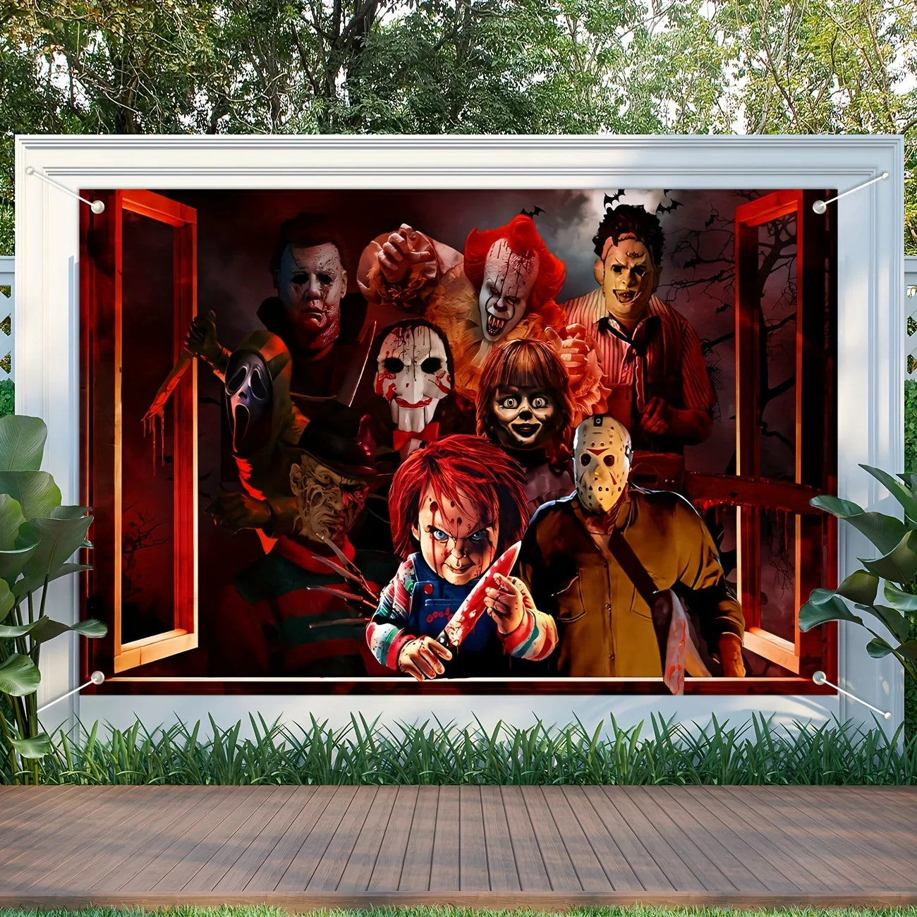 Halloween Horror Backdrop Banner Decorations, Fabric Scary Birthday Party - product image 2
