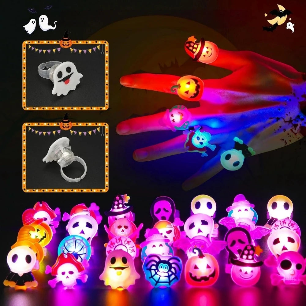 Halloween Light Up LED Rings, Non Candy Trick or Treats 3D Flashing Rings Toys Glow In the Dark Halloween Party Favor Ring Toy Gifts For Kids Adults Goodie Bag Stuffers