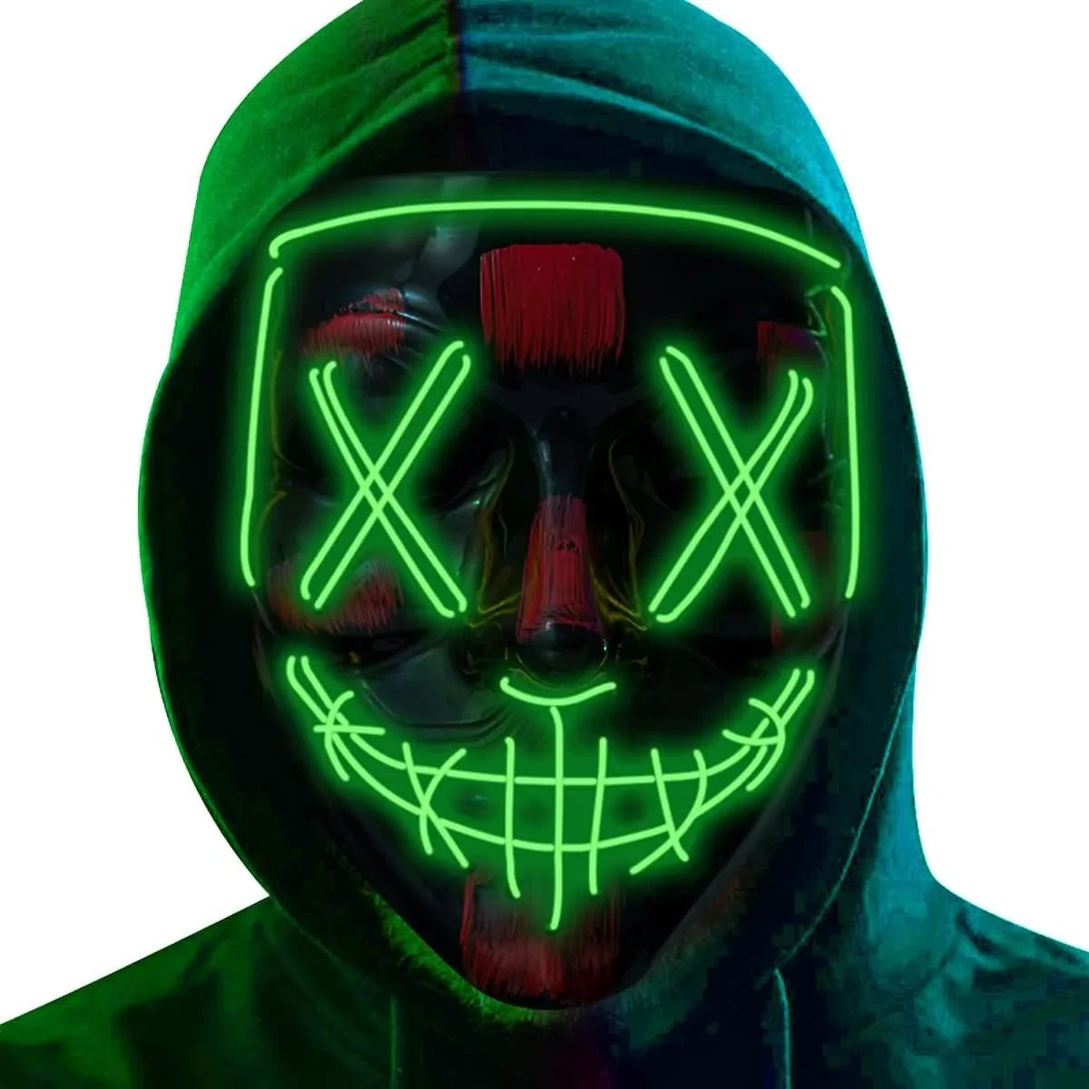 Poptrend Halloween Mask LED Light Up Mask Scary Mask for Costume Halloween Costume Parties - Purple Green