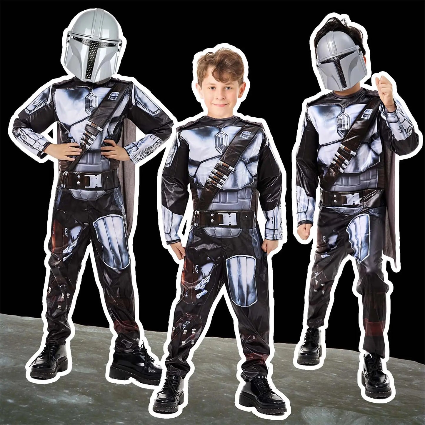 Mandalorian Costume Kids Boys with Mandalorian Helmet Cloak Jumpsuit Costume Outfit for - Silver / M