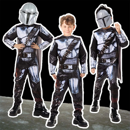 Mandalorian Costume Kids Boys with Mandalorian Helmet Cloak Jumpsuit Costume Outfit for - Silver / M