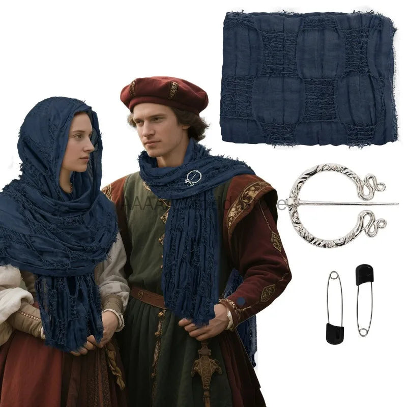 Medieval Halloween Cloak Renaissance Costume Cape Wrap Dune Wasteland Hooded Shawl with - gray / One Size