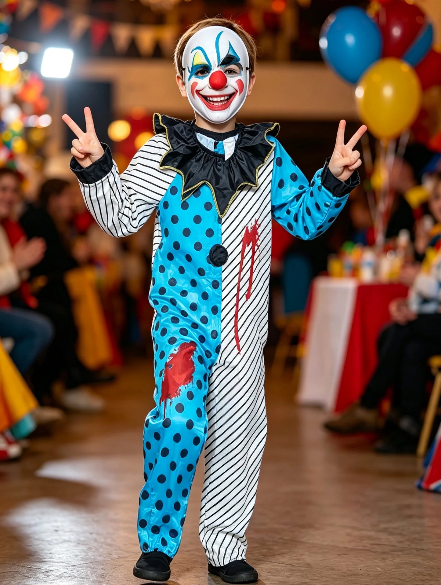 Kids Clown Themed Costume, Boys Two-Tone Polka Dot and Striped Halloween Outfit - product image 1