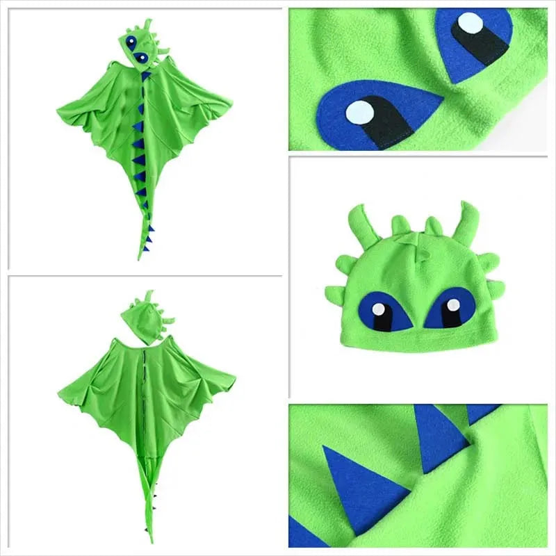 Kids Dragon Cape Costume 3PCS Cloak Hat Mask Set Halloween Carnival Outfits for Boys Girls School Performance - product image 2