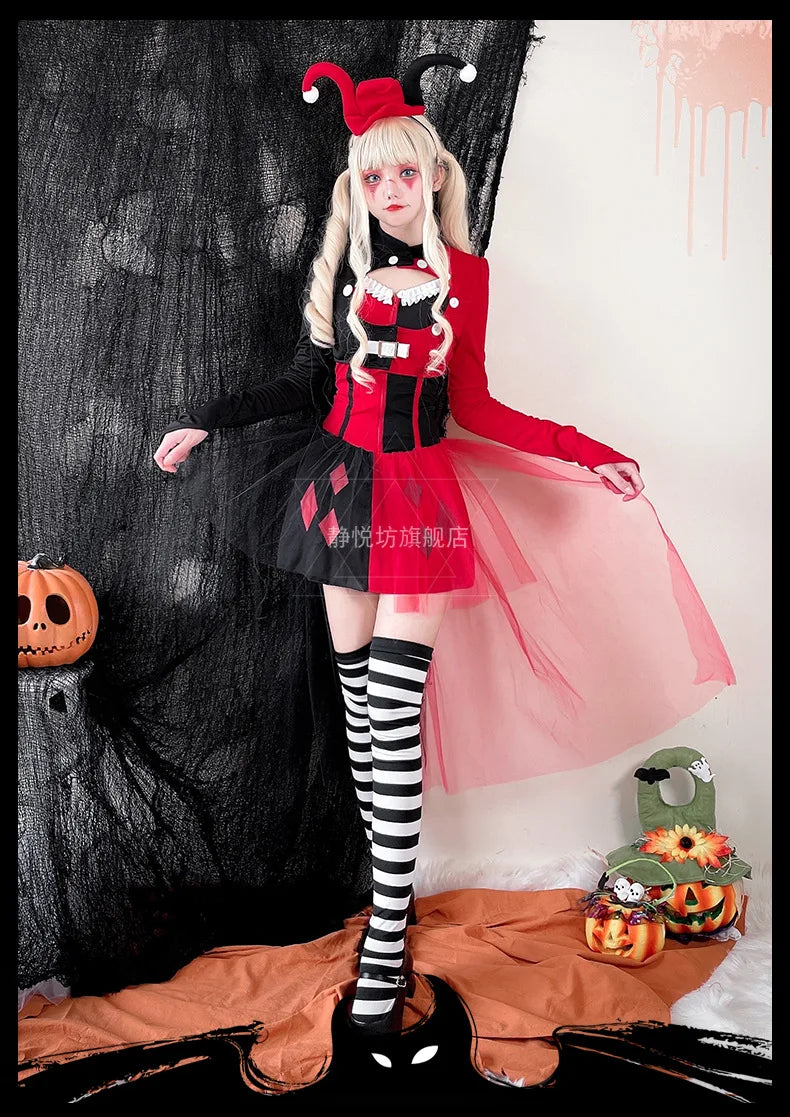 ZAWALAND Costume Clown Dress Costume Women Girls Outfits Halloween Joker Clown Headwear - 2 / L women)