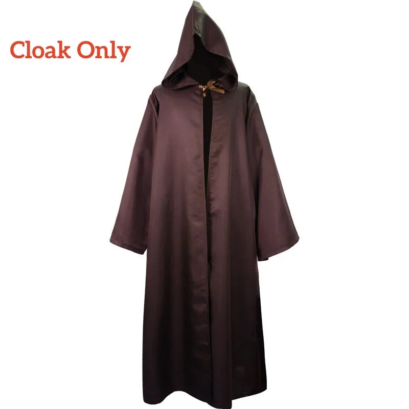 Obi Wan Kenobi Men's Costume Robe Adult Male Jedi Knight Tunic Costume Hooded Uniform Full - Cloak Only / XL