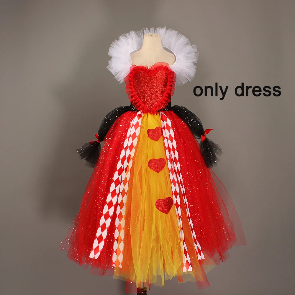 Girls Red Queen Wonderland Halloween Tutu Costume