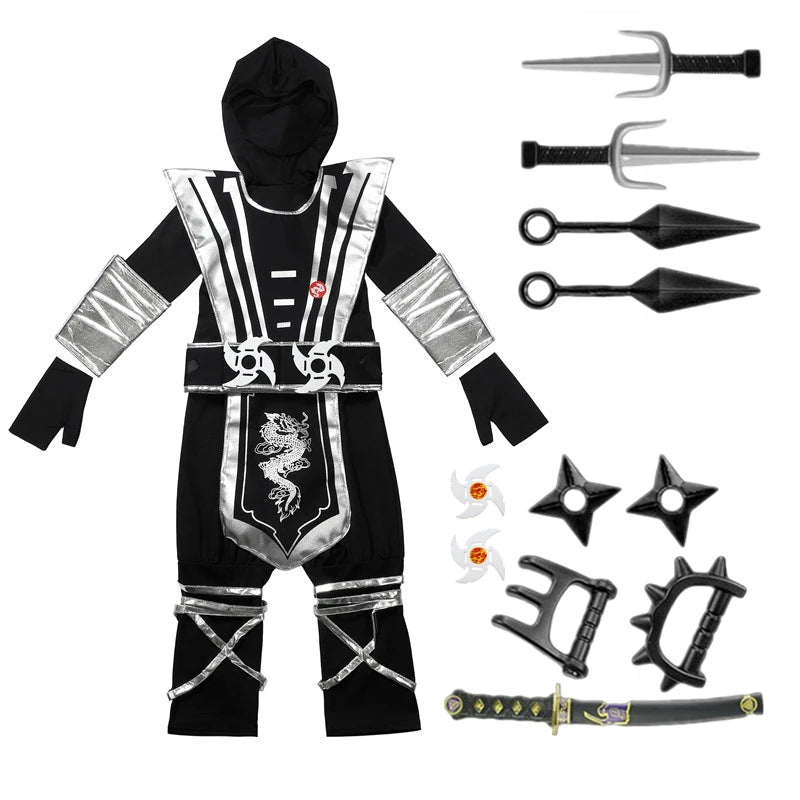 Kids Silver Dragon Ninja Costume Cartoon Masked Warrior Performance Outfit Halloween Anime Holiday Party - product image 7