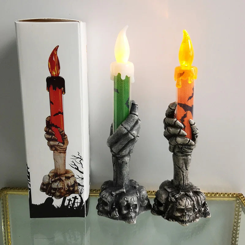 Happy Halloween Pumpkin Candle Decoration – Skeleton & Ghost Party Table Décor