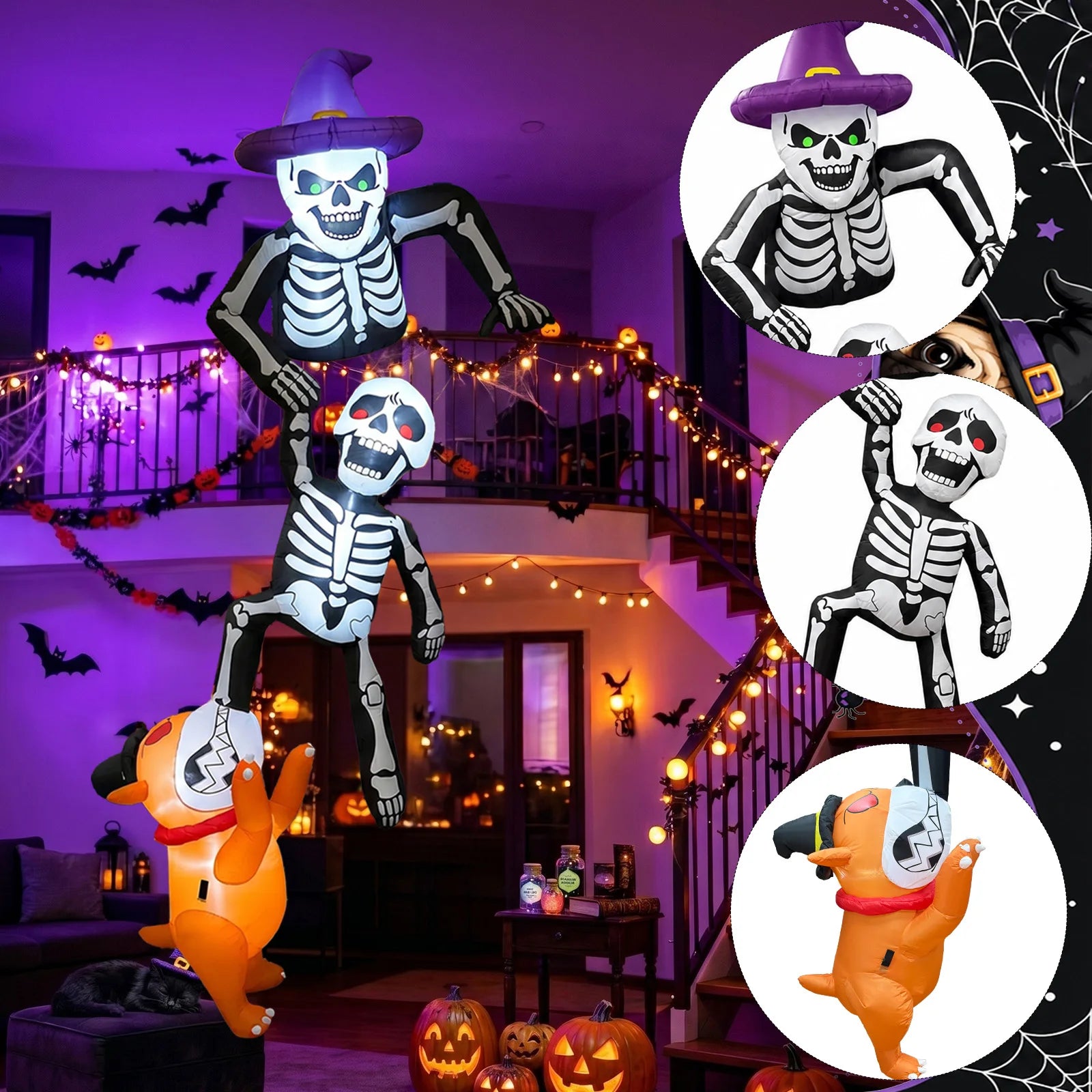 8FT Outdoor Inflatable Halloween Decoration Skeleton with Dog Biting Climbing Design for Patios Rooftops And - product image 4