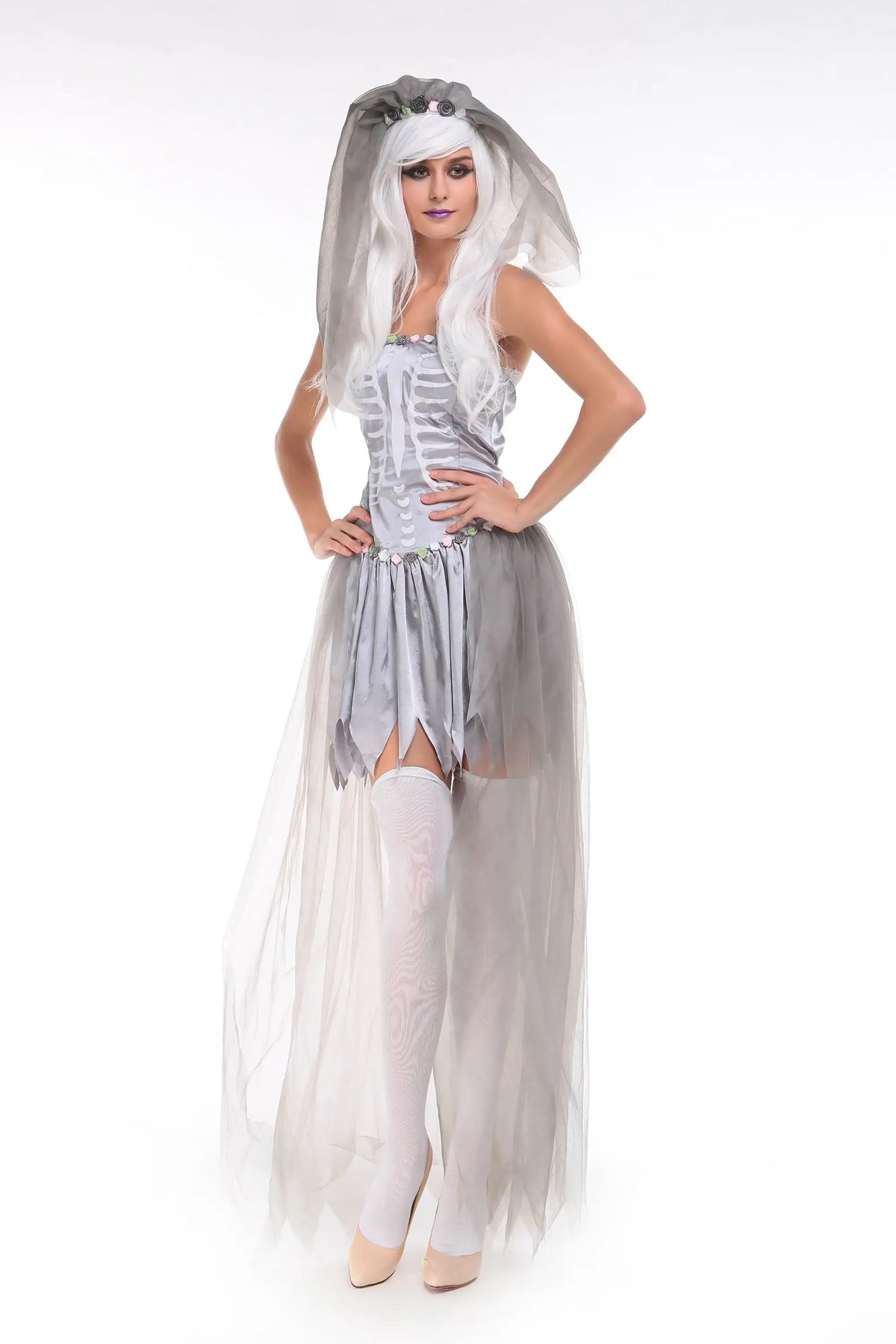 Women's Zombie Corpse Bride Costume Dress – Gray, One Size