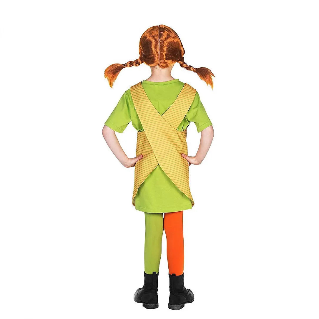 Pippi Longstocking Cosplay Costume Full Set Green T-Shirt Apron - view 5