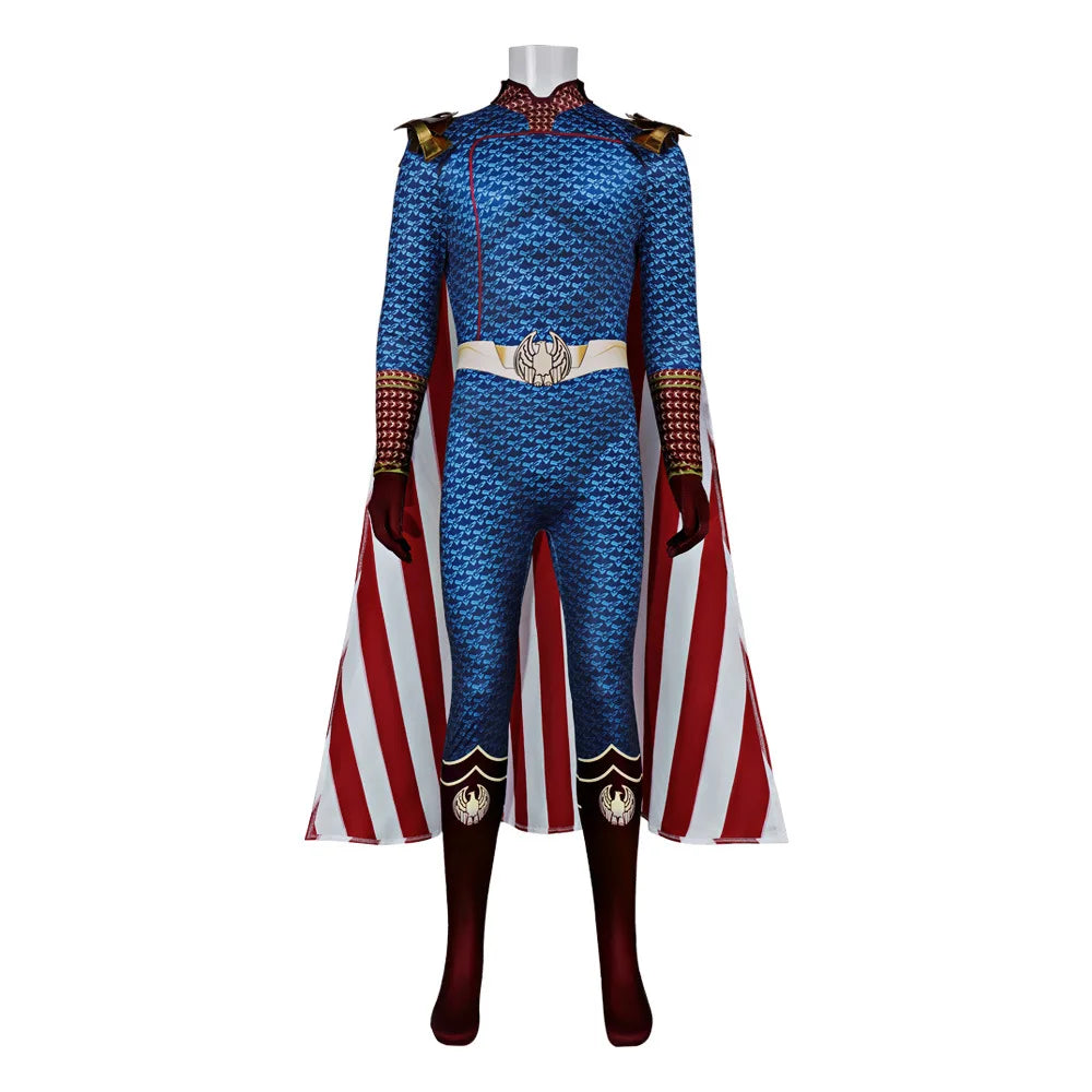 Men's Vintage Hero Themed Suit Red & & Blue Stage Halloween Costume - costume with epaulet / M
