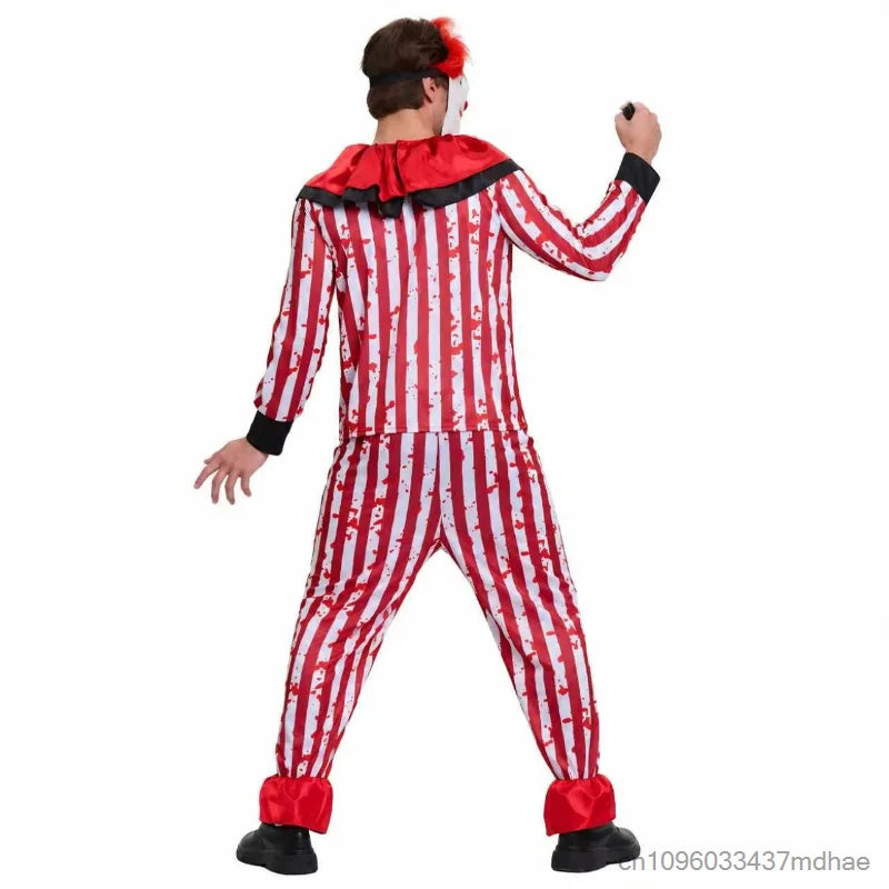 Adult Horror Clown for Men Red White Striped Blood Top with Ruffle Collar Costume - alternate view 2