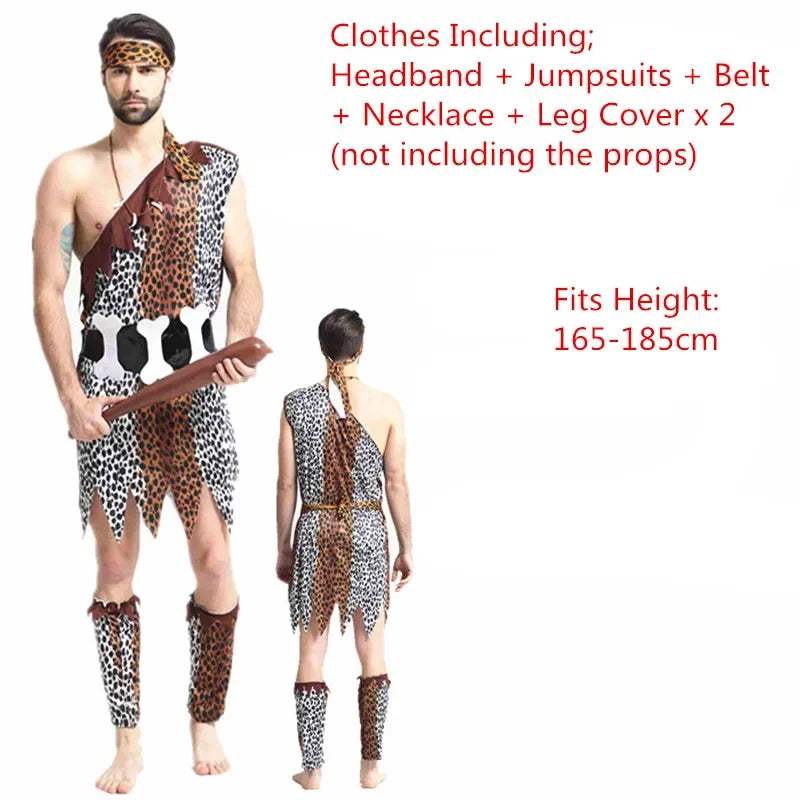 Men Women African Original Savage Costume Adults Wildman Costume Dress - 7 / One Size