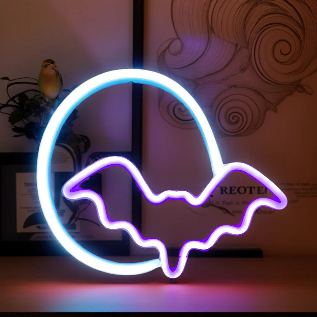 Halloween Bat Spirit LED Neon Wall Decor for Party Gift - Terrifying Atmosphere - USB or Battery Powered - product image 13