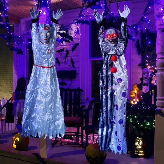 Animatronics Decoration Hanging Clown Nurse Voice Control Electric Outdoor Prop