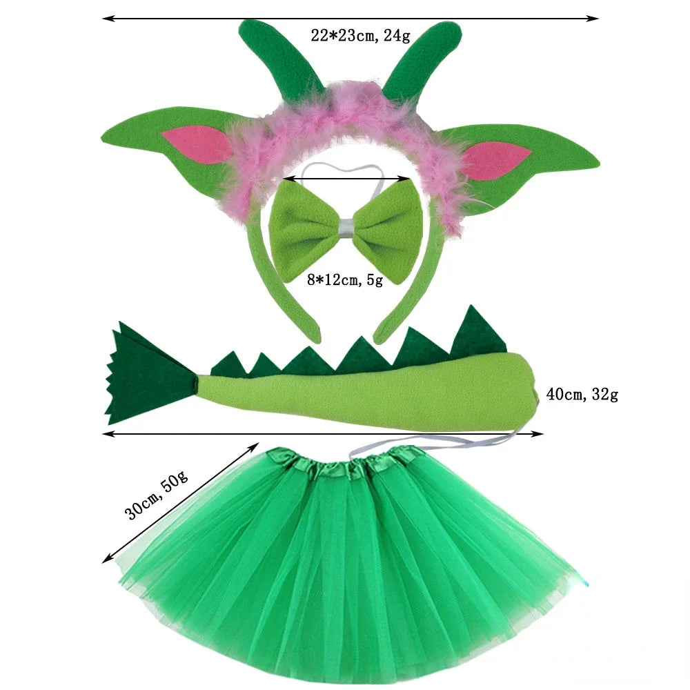 Girls Women Kids Animal Costume Dinosaur Green Tutu Skirt Ear Headband Bowtie Tail Cosplay Props Halloween - product image 18
