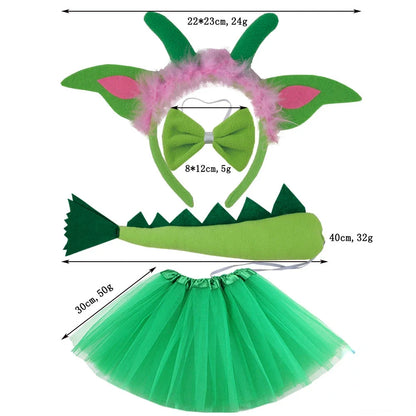 Girls Women Kids Animal Costume Dinosaur Green Tutu Skirt Ear Headband Bowtie Tail Cosplay Props Halloween - product image 18