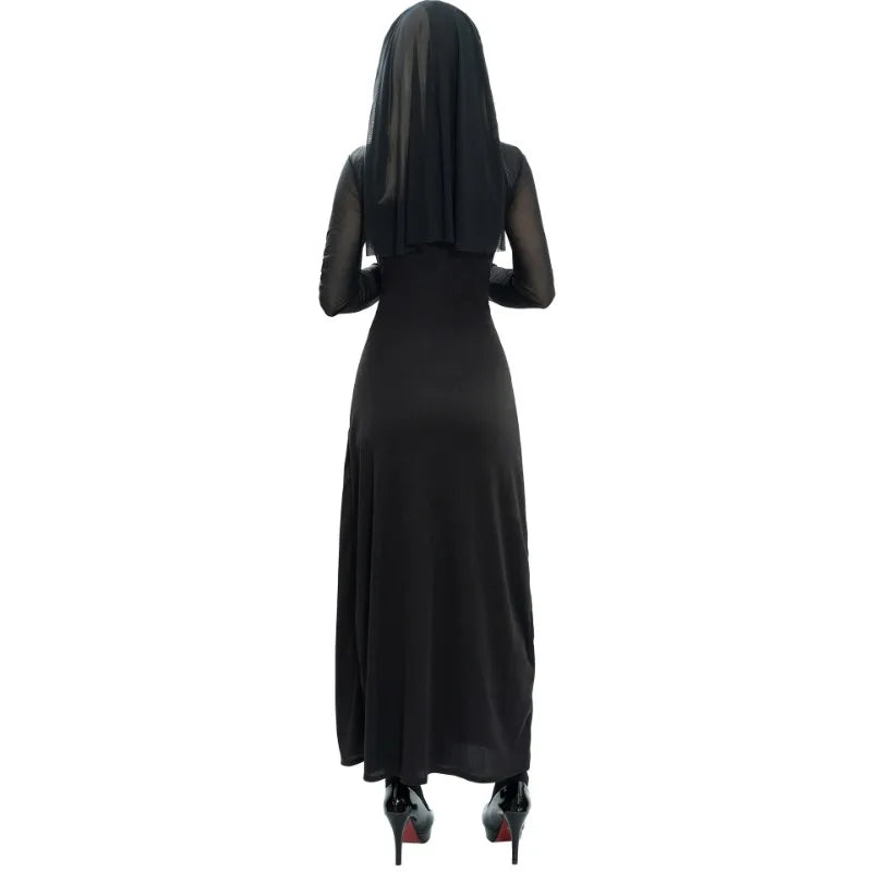 Adult Women Sexy Halloween Costume Anime Nun Costume Gothic Robe Black Uniform Themed - suit D / L