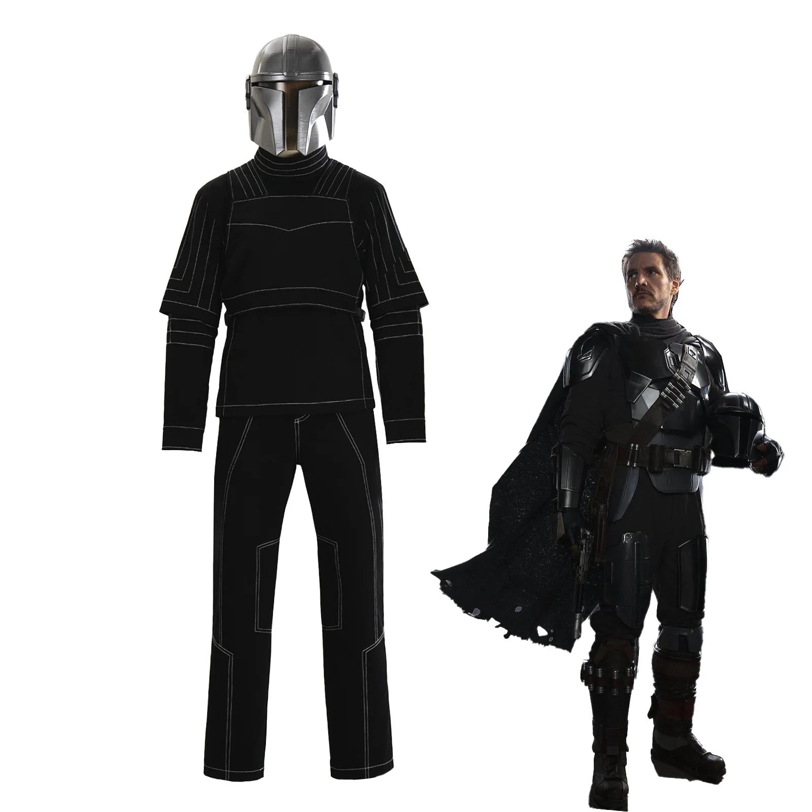 Din Djarin Costume Top Pants for Adult Men Movie Bounty Hunter‌ Roleplay Outfits Halloween - PVC helmet / XS
