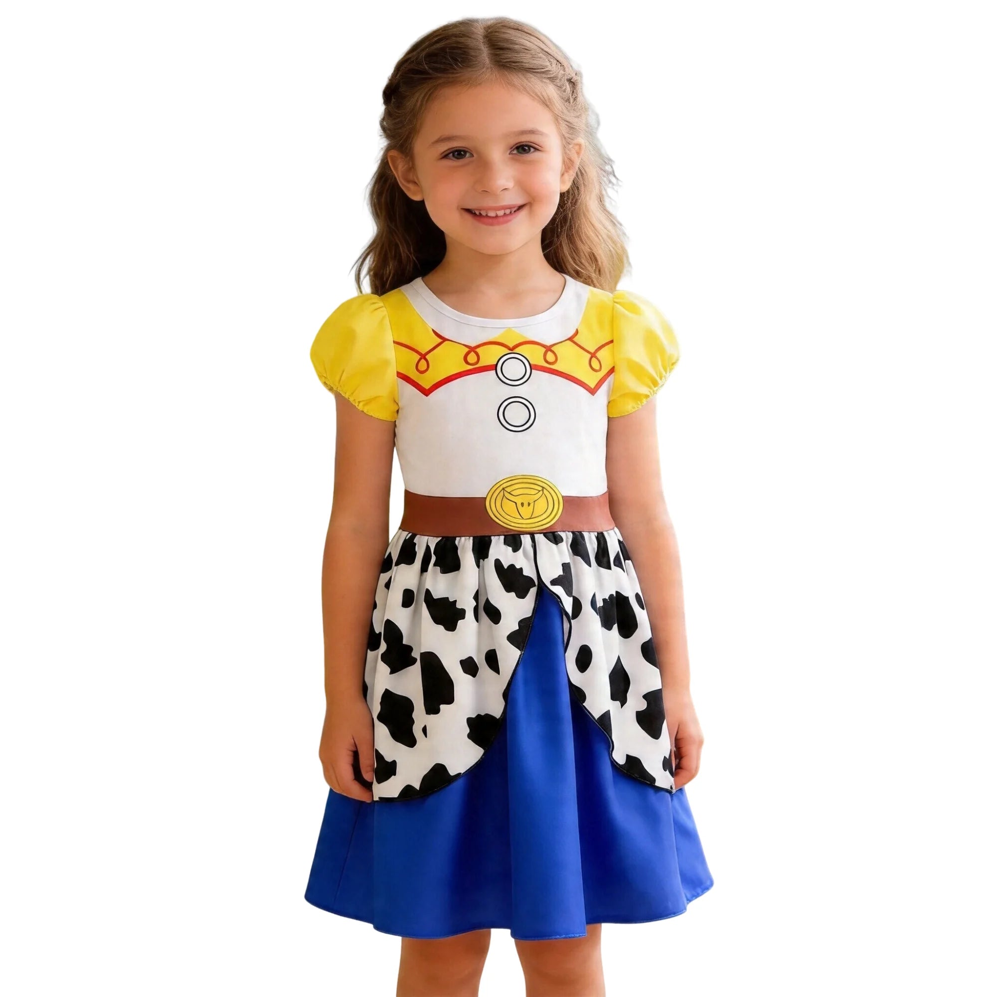 Kids Western Cowgirl Costume Girls Cartoon Print Short Sleeve Dress Costume Birthday