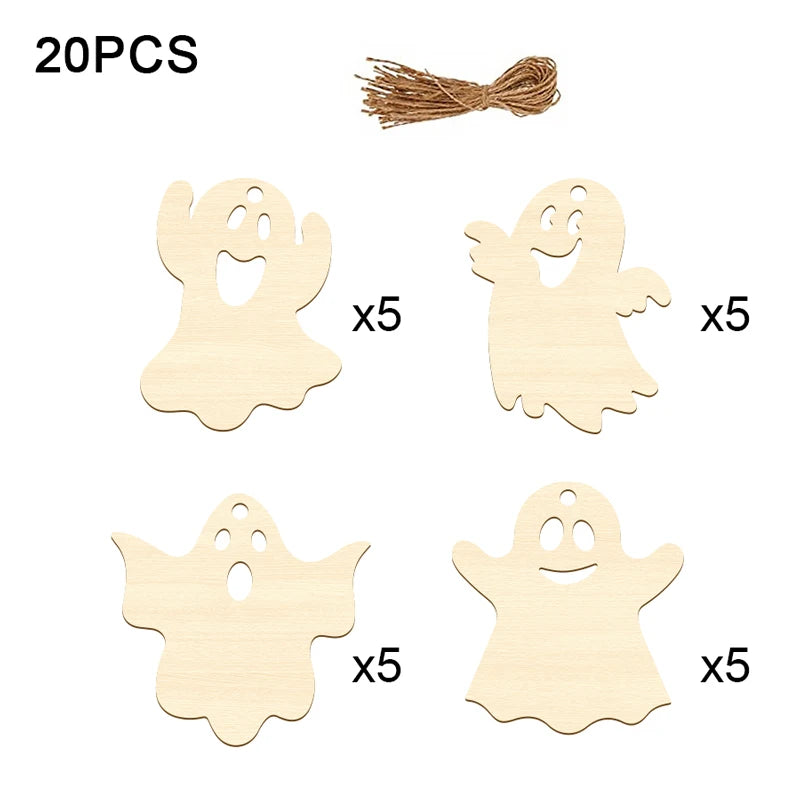 20Pcs Halloween Wooden Ghost Unfinished Wood Ghost with Twine for DIY - product image 7