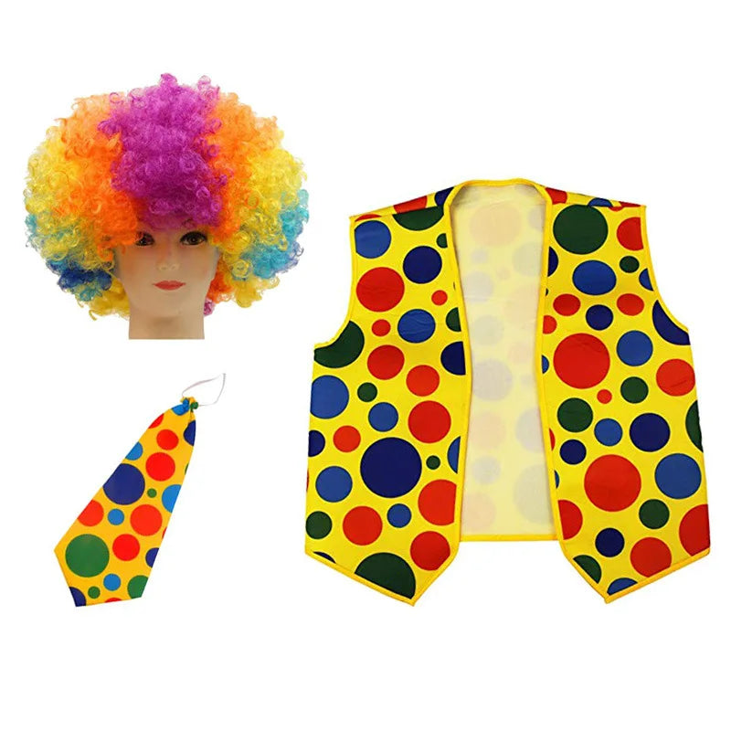 Clown Costume - Nose Wig Bow Tie Shoes Headband Gloves Hat Stockings and Vest Dress Up - 2 / One Size