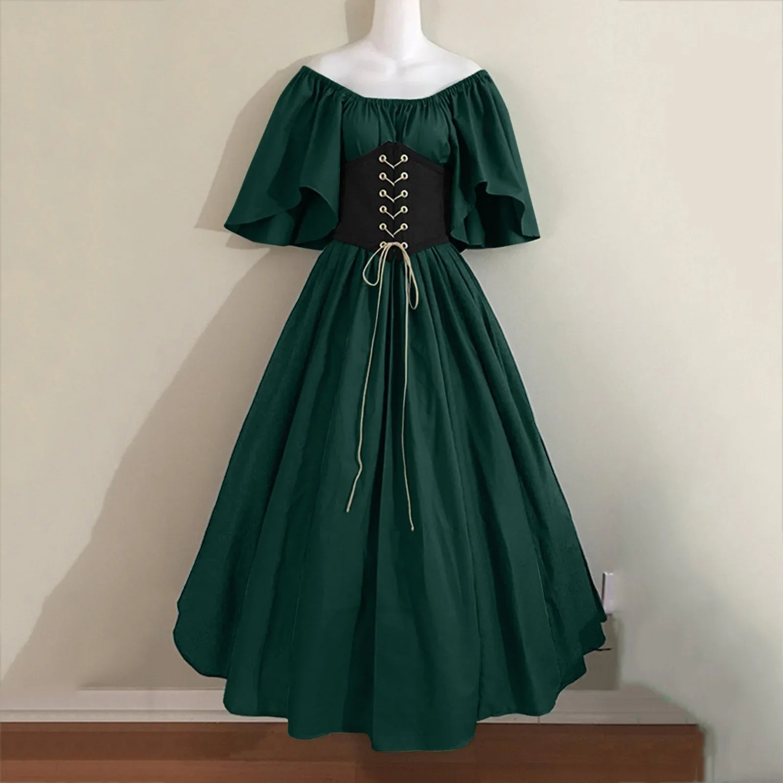 Women's Medieval Retro Contrasting Color Slim Swing Shoulder Costume - alternate view 12