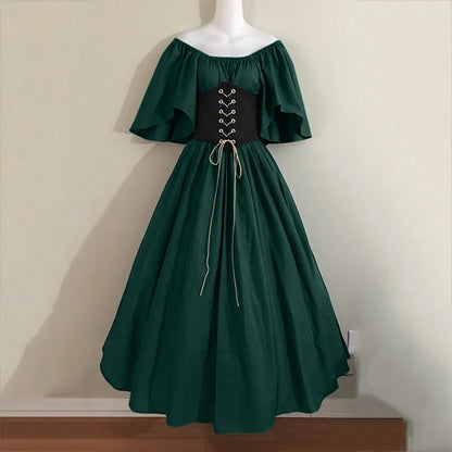 Women's Medieval Retro Contrasting Color Slim Swing Shoulder Costume - alternate view 12