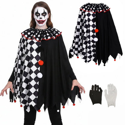 Adult Circus Clown Costume Cape Black and White Diamond-Pattern Patchwork Shawl Capes - 001 / One Size