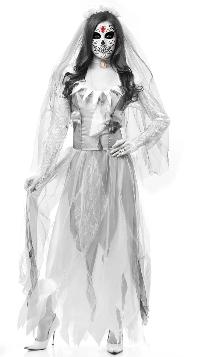 Halloween Ghost Bride Cosplay Costume Horrible Skeleton Dress Gothic Gown - product image 6