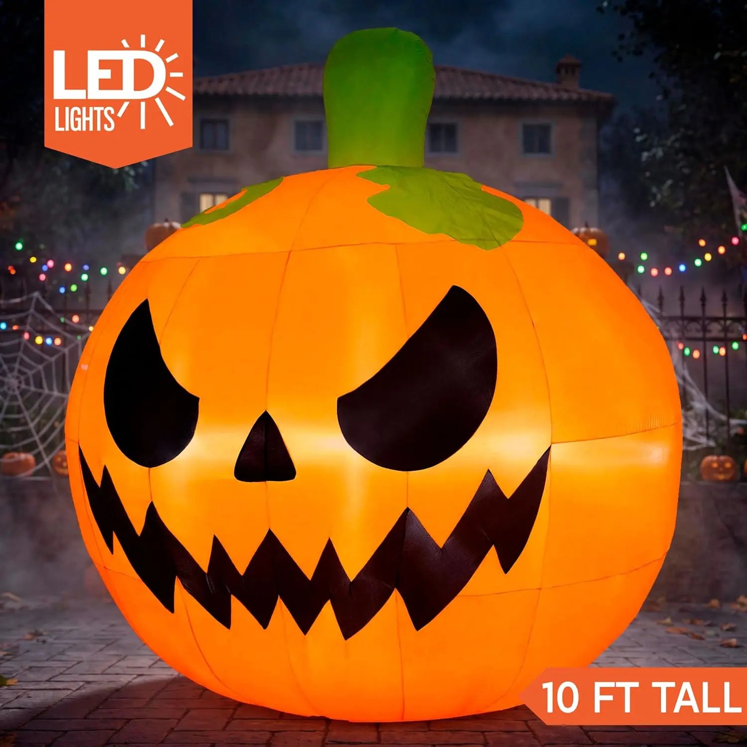 10FT Tall Giant Inflatables Pumpkin with Built-in LED Lights Outdoor