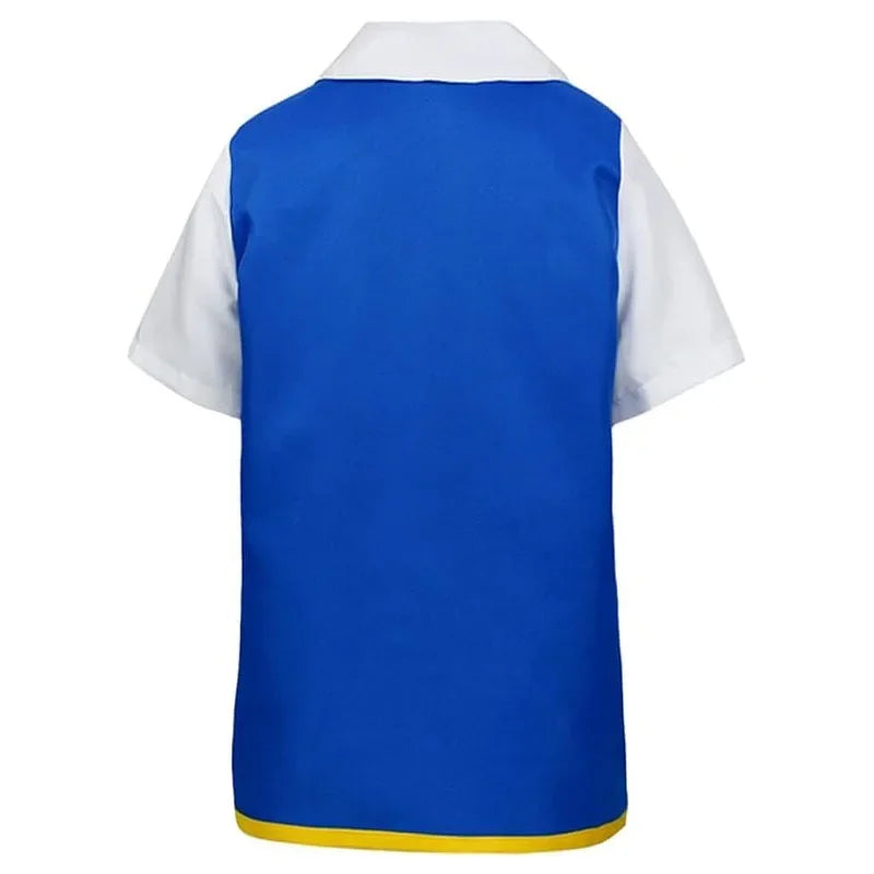 Men Anime Trainer Costume Boys Ash Ketchum Adult for Girls Halloween Women Blue Jacket Cap - Glove ball Hat / Kids 140