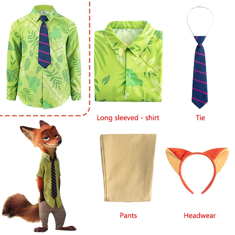 Clever Fox Character Cosplay Costumes Animated Animal City Cosplay Summer Shirt Tie Nick