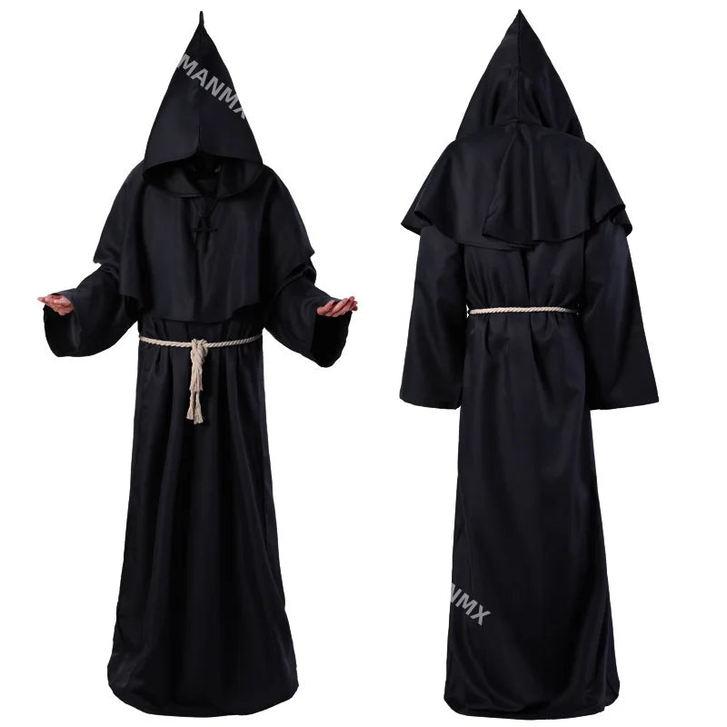 Halloween Men Medieval Monk Robes Monk Costumes Wizard Costumes Priest Costumes Costume - black / L