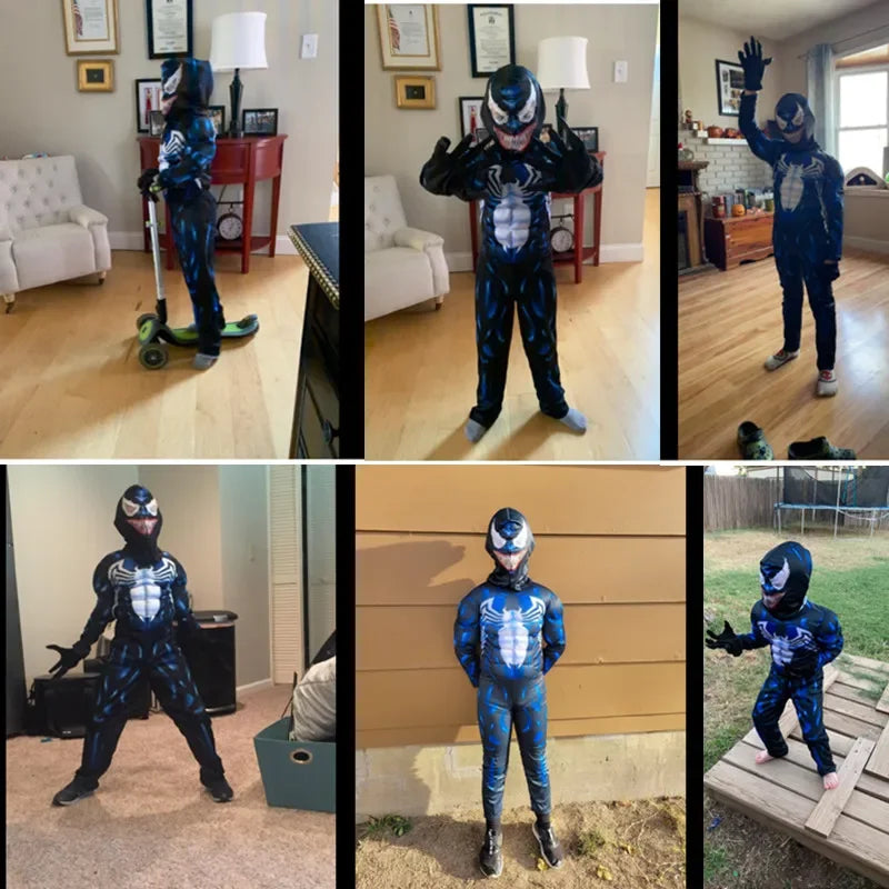 Kids Black Spider Costume Superhero Costume Onesie 3D Spandex Unisex Jumpsuit Bodysuit For