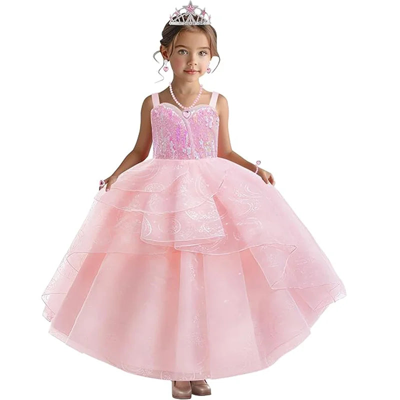 Movie Good Witch Costume Kids Pink Dress With Crown Magic Wand And Gloves For Girls Evil Halloween Birthday - product image 4