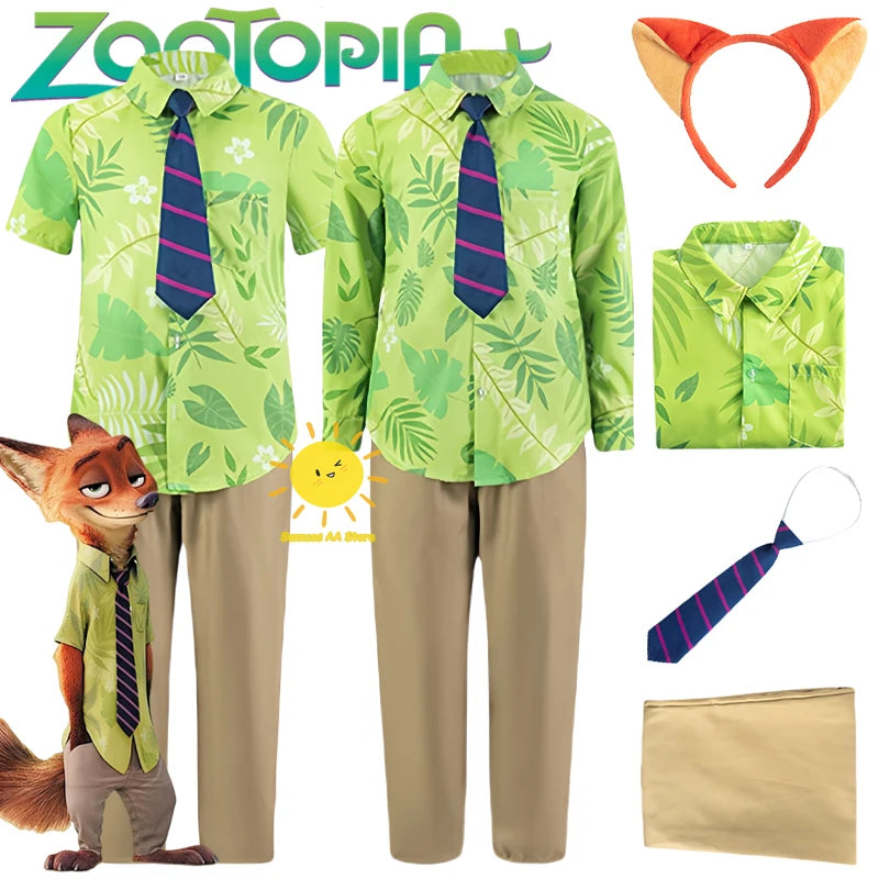 Clever Fox Character Cosplay Costumes Animated Animal City Cosplay Summer Shirt Tie Nick