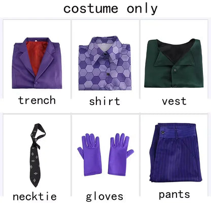 The Dark Knight the Joker Costume Clown Full Set Coat Shirt Vest Tie Suit Outfits Joker - costume only / M