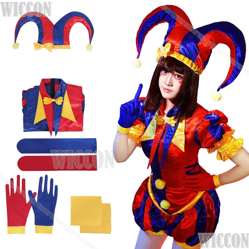 Circus Clown Costume Wig Halloween Scary Pommni Hat Cartoon Complete Unisex Outfit Wig - Suit / XXL