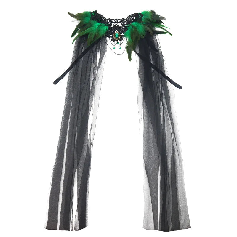 Witch Vampire Bride Medieval Feather Tulle Cloak Halloween Costume - product image 4