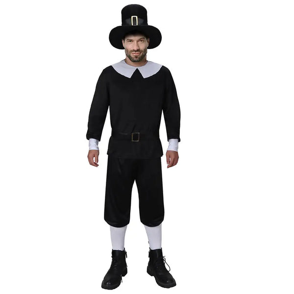 Thanksgiving Pilgrim Costume Men's Suit Halloween Outfits - Size Chart / L