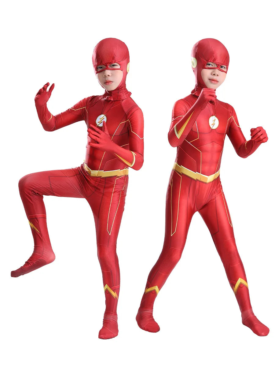 Superhero Barry Allen Cosplay Jumpsuit and Mask Costume Halloween Carnival Party Bodysuit Outfits Stage Performance Adults Kids