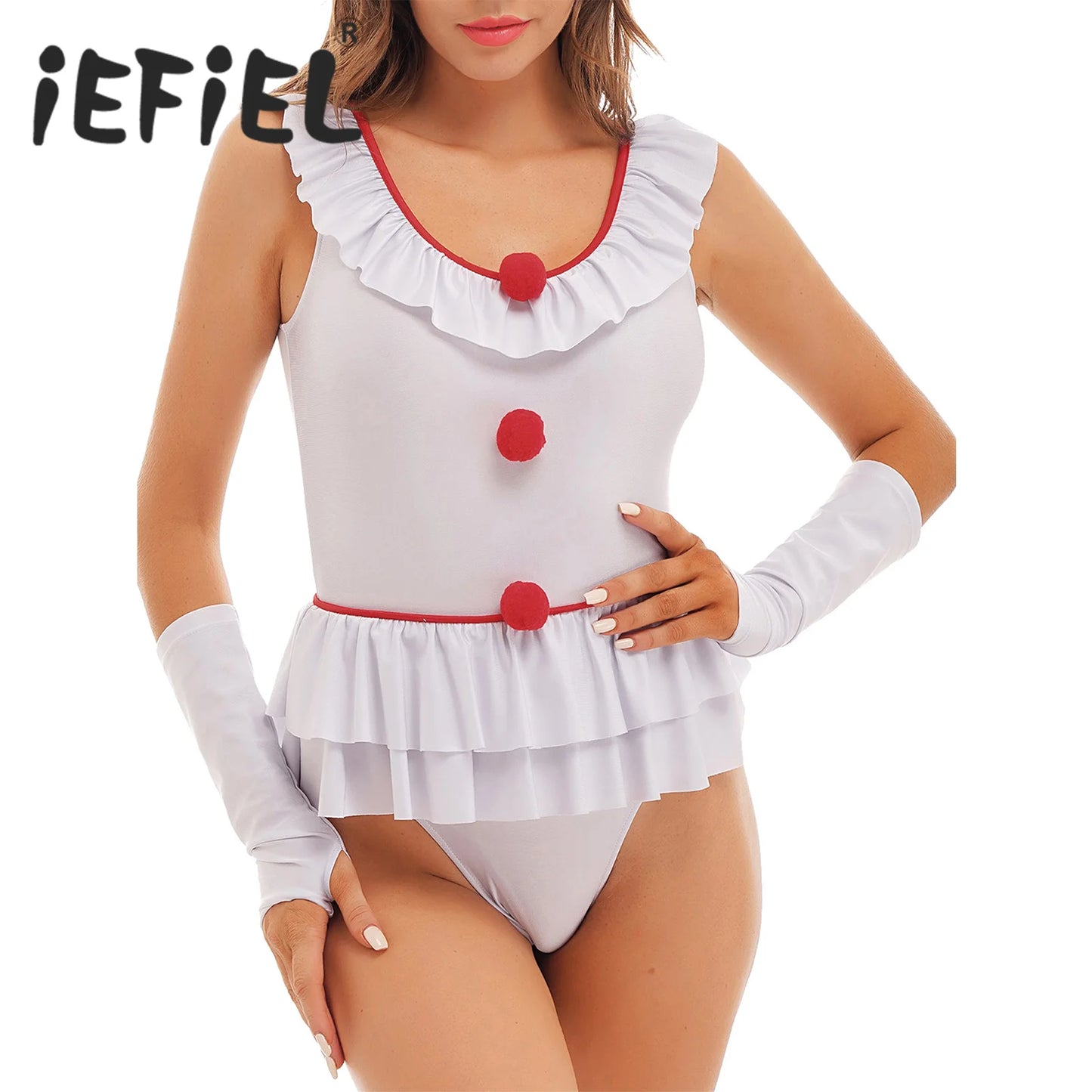 Women Clown Sexy Costume Halloween Costume Leotard Themed Roleplay Nightwear Sleeveless - White / XXL