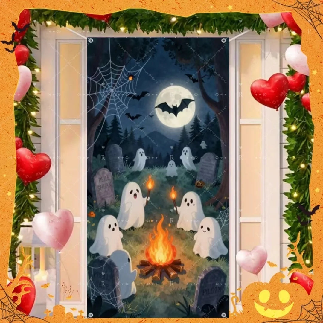 Happy Halloween Decor Door Cover Banner Horror Night Castle Bat Ghost Pumpkin - product image 11