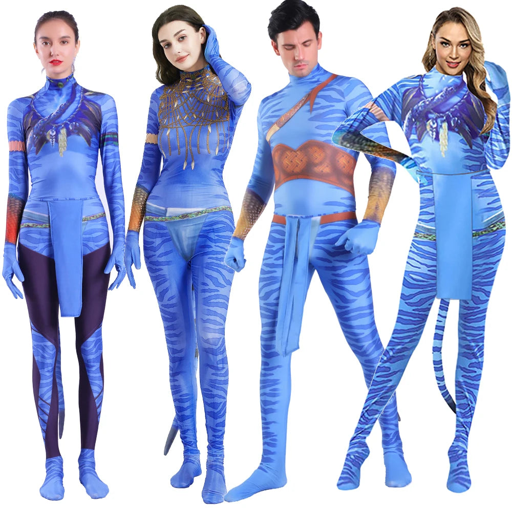 Avatar Costume Women and Men Couple Family Girl Bobysuit Jumpsuit Alien ClothingThe Way of - men C / M 170(160-170cm)
