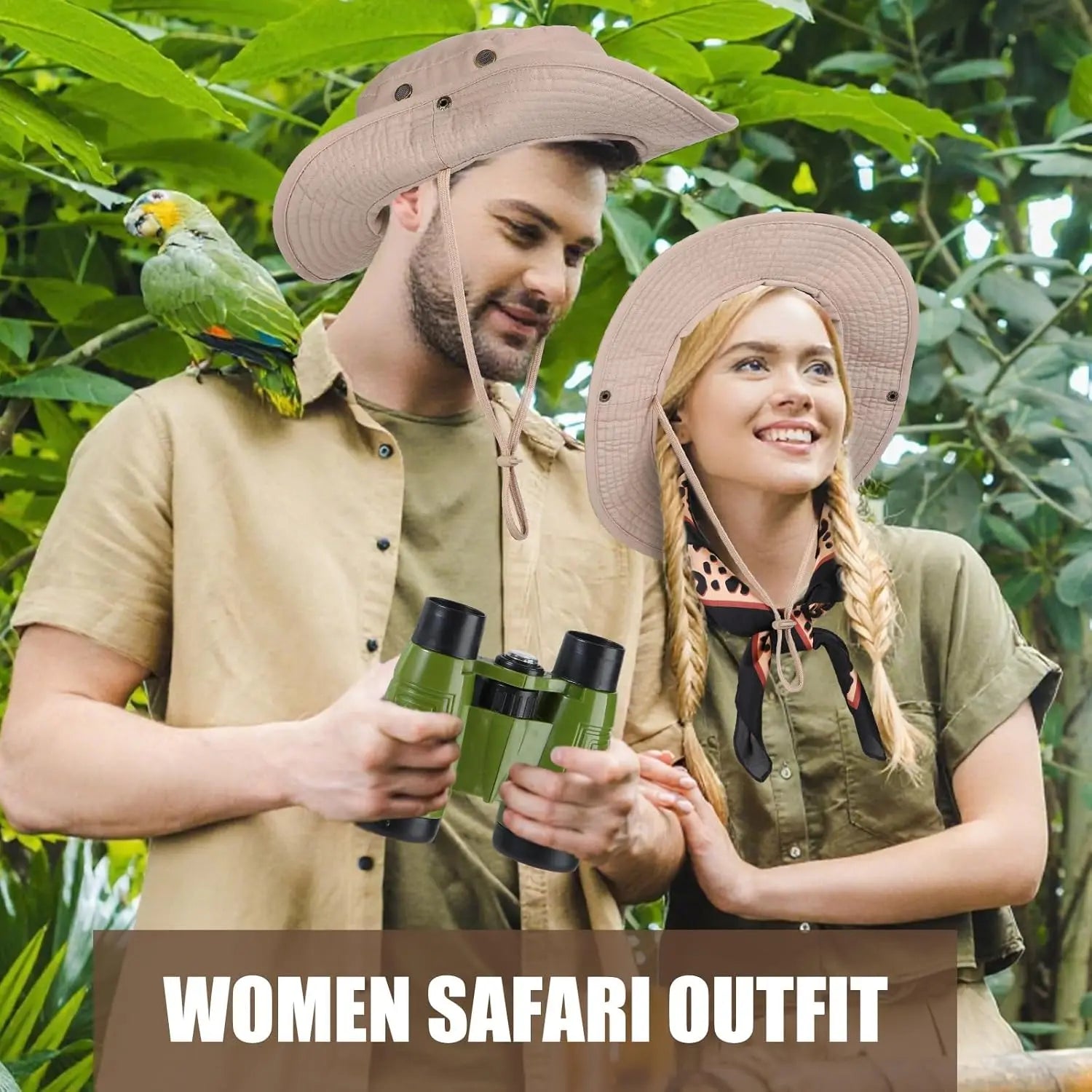 Women's Safari Costume Accessories – Hat, Leopard Scarf & Binoculars