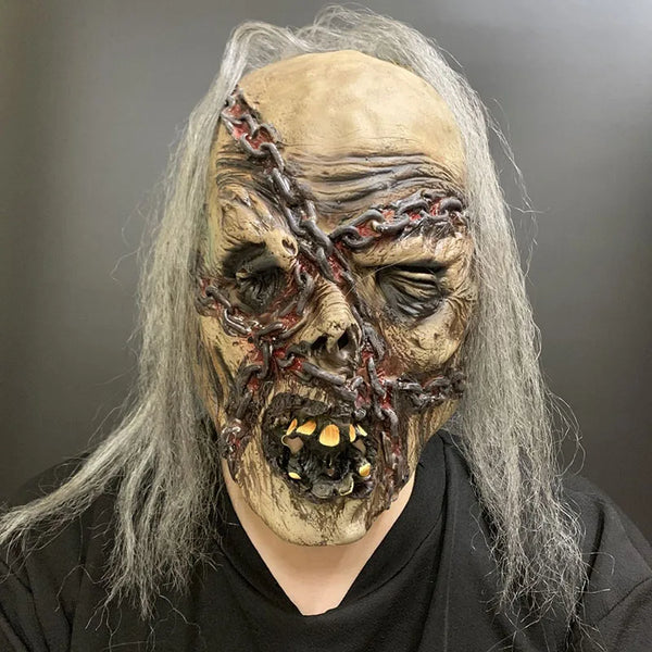 Scary Zombie Latex Mask with Chains & Hair Realistic Horror Corpse Mask Adult Unisex Halloween Cosplay - product image 1